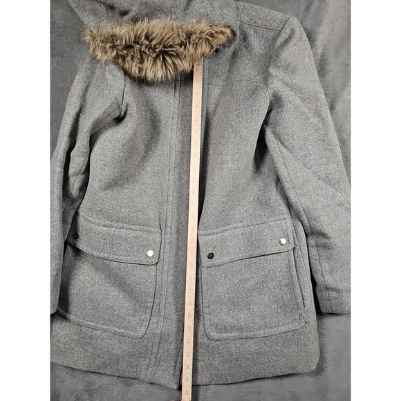 J.Crew Vail Faux Fur Trim Hooded Wool Blend Coat Womens 6 Grey E3931 - Picture 7 of 11